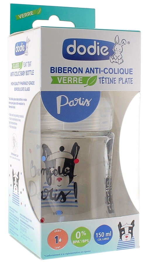 Dodie Sensation+ Biberon Verre Anti-Colique 150 ml Paris, 1 pièce