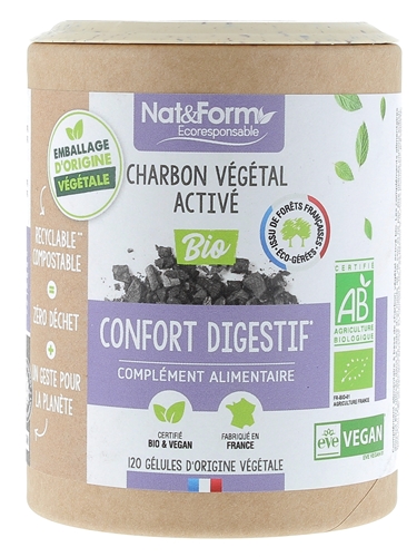 Charbon végétal activé bio confort digestif Nat&Form - complément