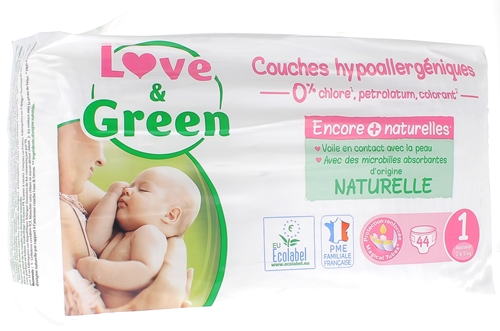 LOVE & GREEN COUCHE HYPOALLERGÉNIQUE TAILLE 1 2-5KG - 44 Couches