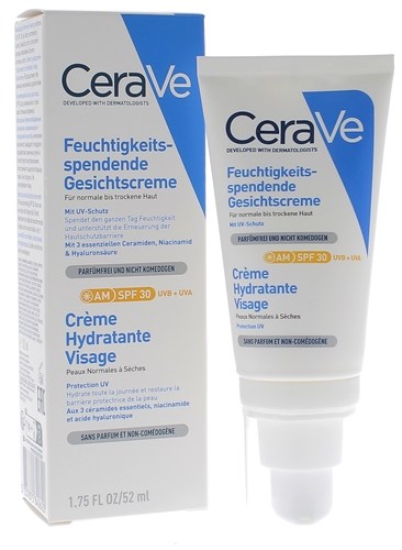 Crème hydratante visage SPF 30 CeraVe - soin visage peaux normales à sèches