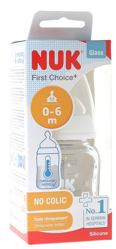 NUK - Biberon First Choice Plus, verre, anti-coliques, large