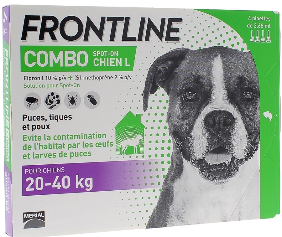Frontline Combo chiens 20-40 kg, 4 pipettes de 2,68 ml