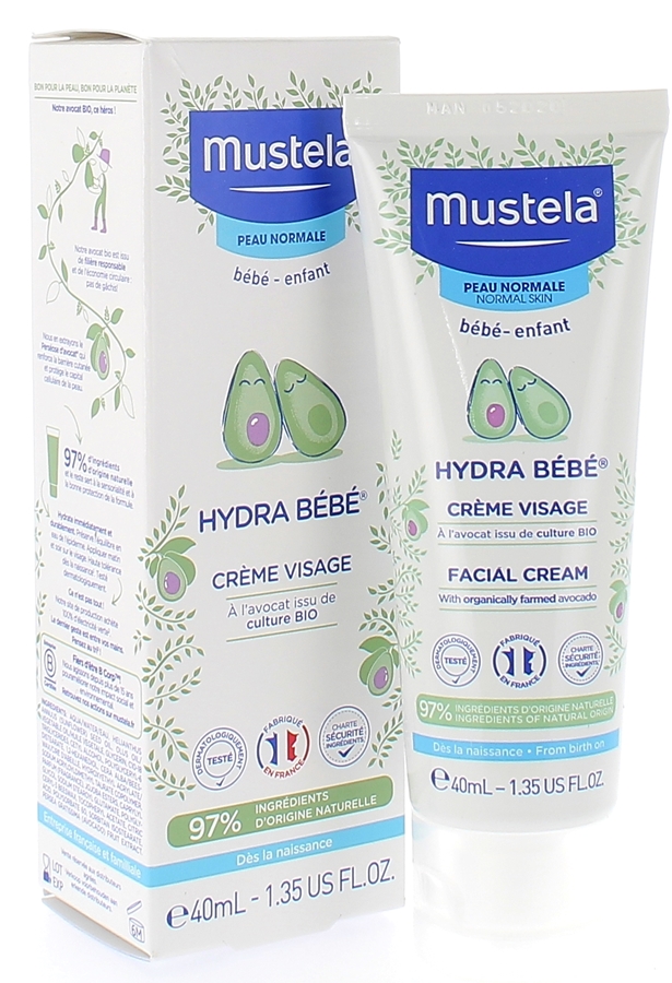 Mustela Hydra Bébé Crème Visage, Peau Normale, tube de 40ml - La Pharmacie  de Pierre