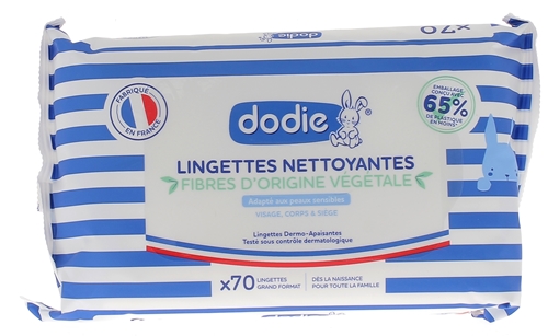 Lingettes nettoyantes fibres origine végétale Dodie - 70 lingettes