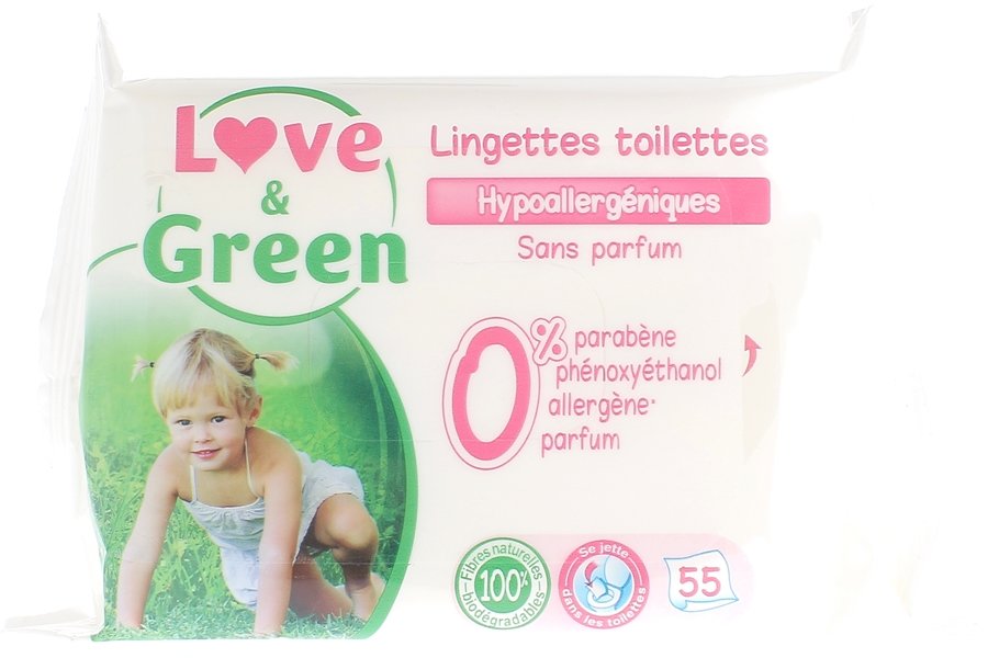Love & Green 56 Lingettes à l'Eau Pure moins cher