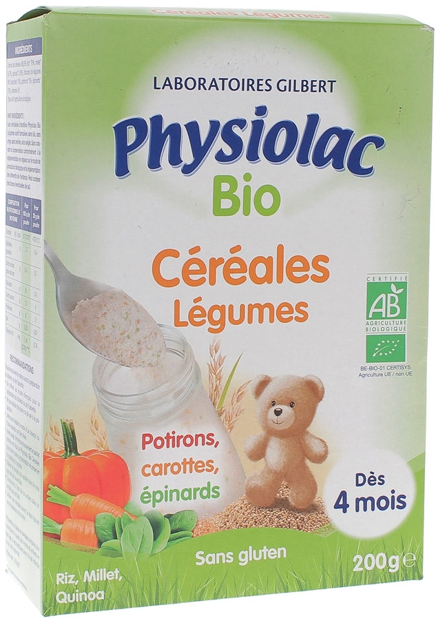 Physiolac Bio Céréales Légumes dès 4 mois Gilbert