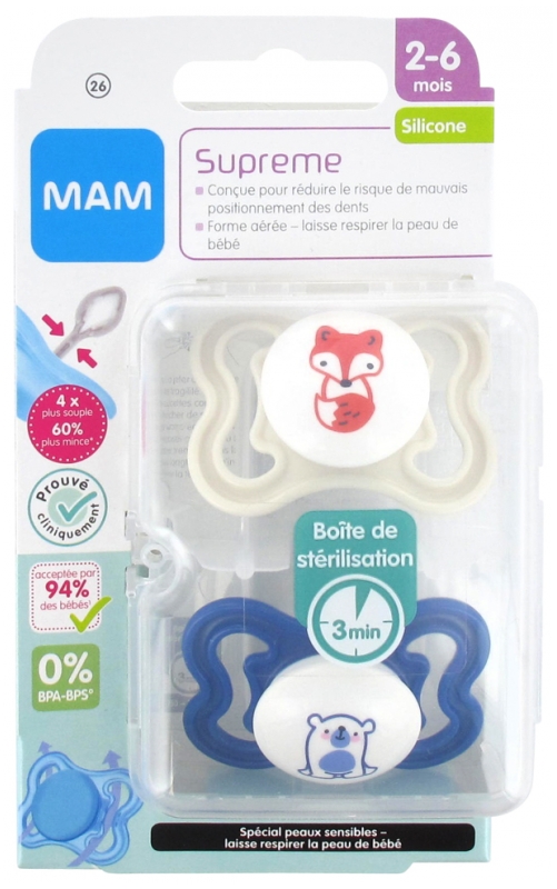 Suce MAM Original (emballage de deux, 1 boîtier de stérilisation