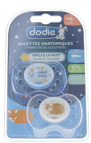 Dodie Duo sucette anatomique silicone +6 mois Nuit