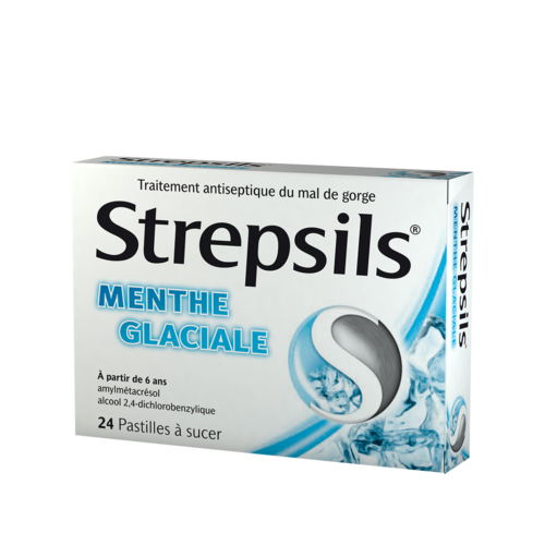 Strepsils menthe glaciale pastille à sucer, boite de 24 pastilles