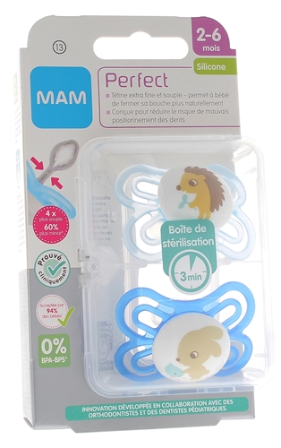 Mam 2 sucettes perfect silicone 0-6 mois