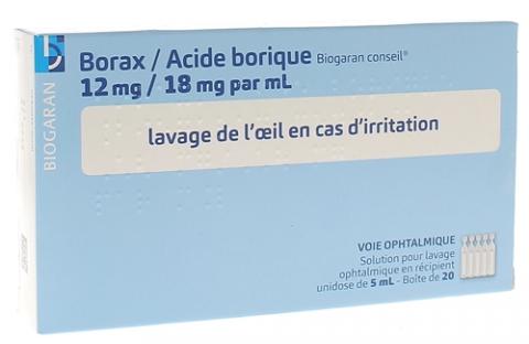 MYLAN Borax acide borique 12mg / 18mg 20 récipients unidoses de 5 ml -  Médicament conseil - Pharmacie Prado Mermoz