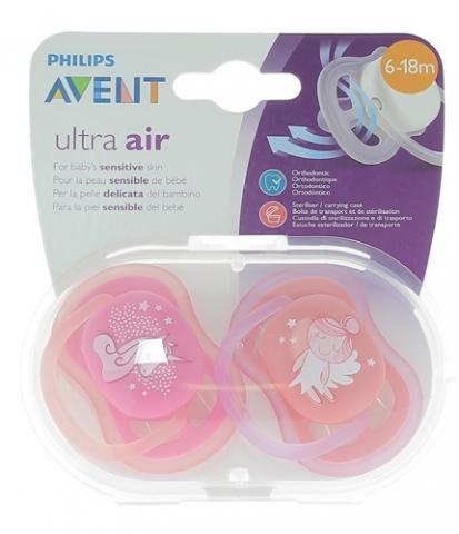 2 Sucettes Ultra Air Silicone Animals 6-18M Philips/Avent