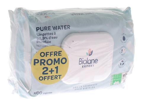Lingettes bébé Bio à l'eau BIOLANE : le paquet de 54 lingettes à