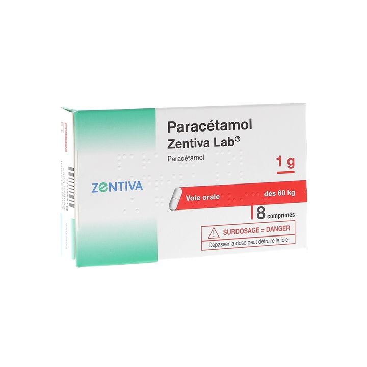 Paracétamol 1000 mg Zentiva Lab - boîte de 8 comprimés