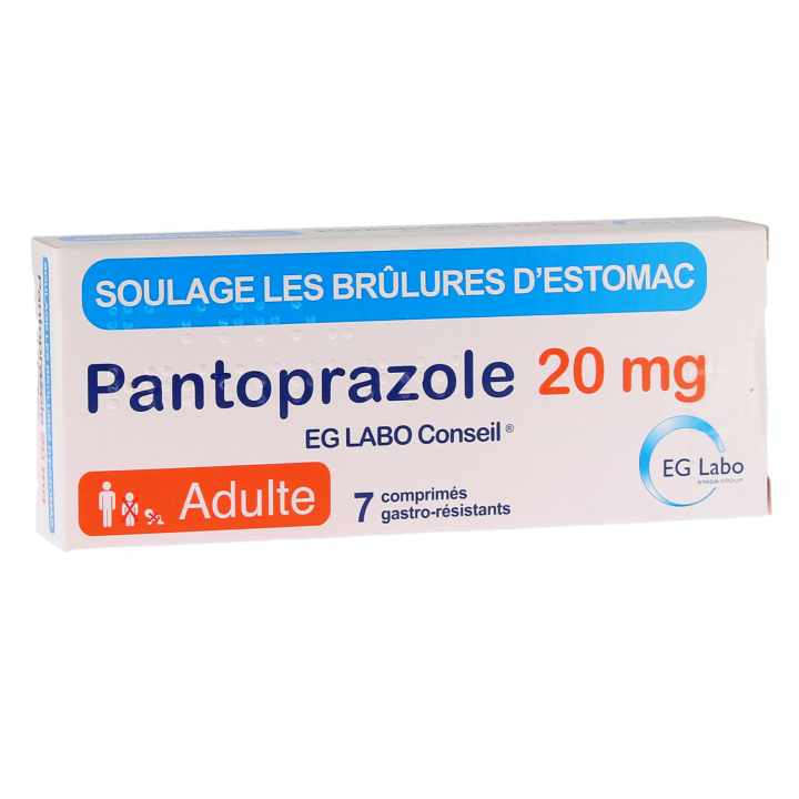 Pantoprazole 20mg EG Labo Conseil - boîte de 7 comprimés gastro-résistants