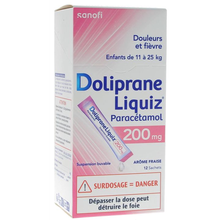 Doliprane Liquiz 200 mg sans sucre - boite de 12 sachets