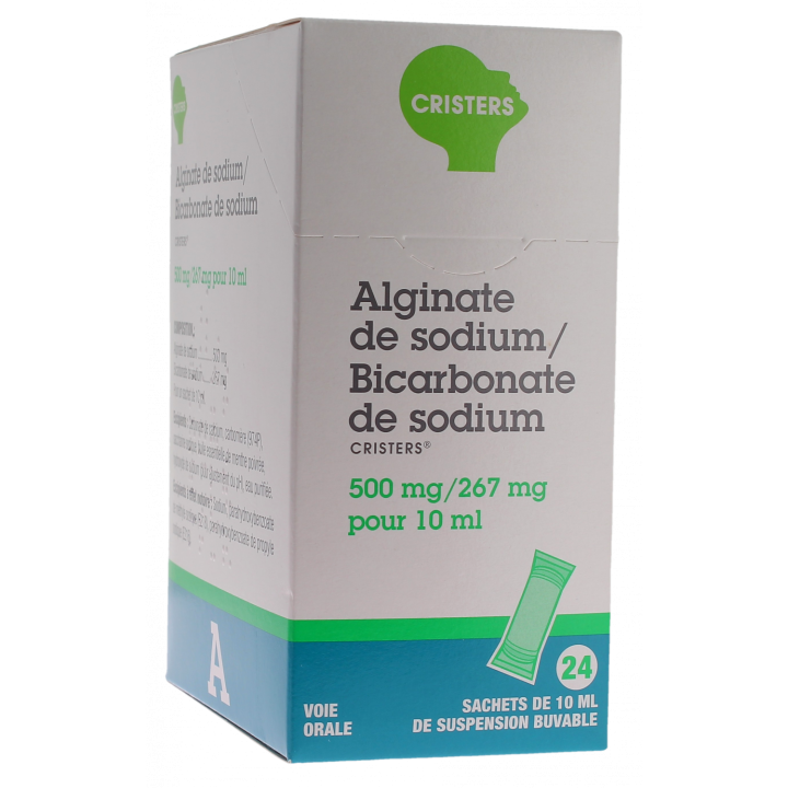 Alginate de sodium/Bicarbonate de sodium 500mg/267mg pour 10ml - boîte de 24 sachets de suspension buvable