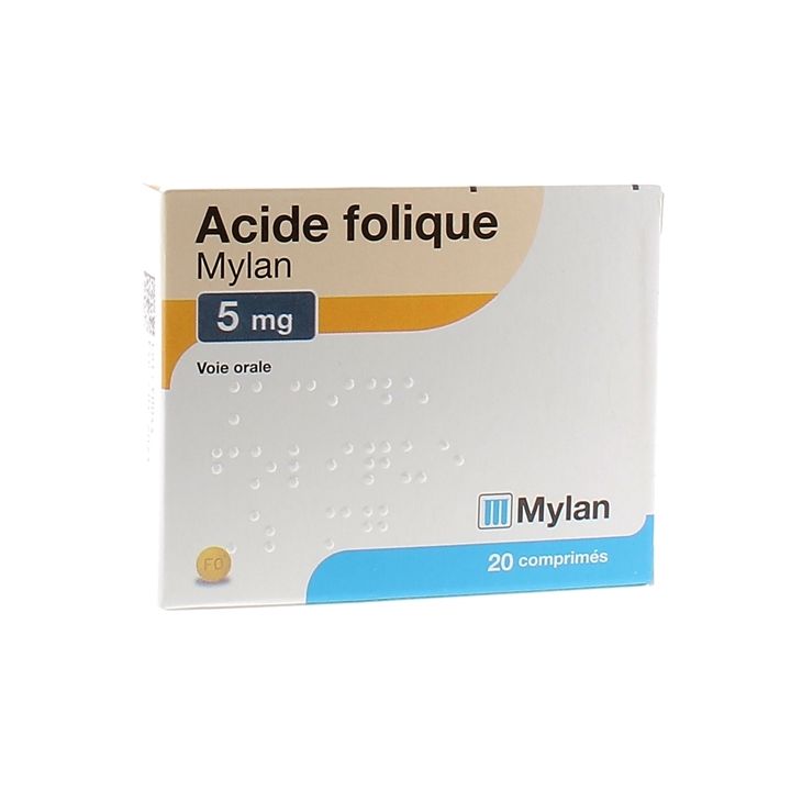 Acide Folique 5mg Viatris - boîte de 20 comprimés