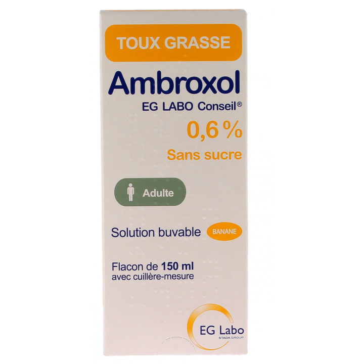 Ambroxol 0,6% sirop toux grasse sans sucre EG Labo - flacon de 150ml