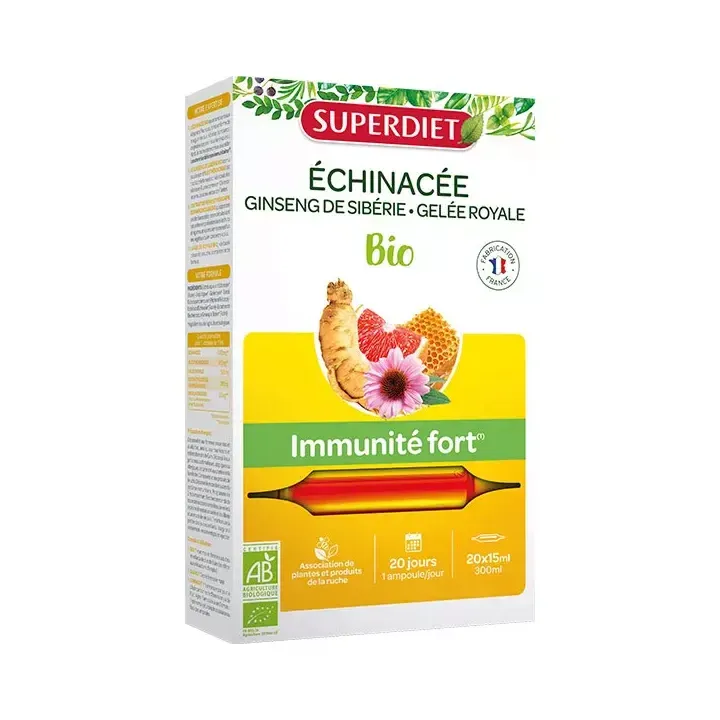 Échinacée immunité fort BIO Superdiet - boite de 20 ampoules de 15ml