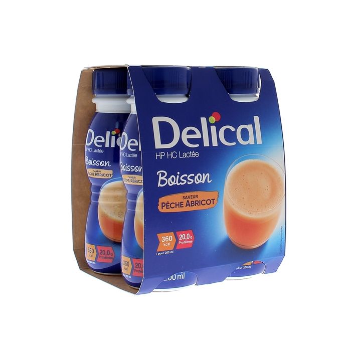 Delical Boisson HP/HC lactée saveur pêche abricot - 4 bouteilles de 200 ml