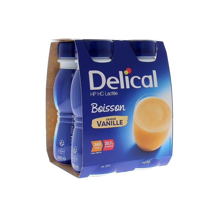 Delical Boisson HP/HC lactée saveur vanille - 4 bouteilles de 200 ml