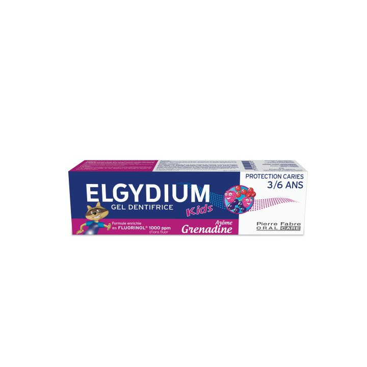 Gel dentifrice protection carries 3/6 ans elgydium kids arôme grenadine Pierre Fabre - tube de 50 ml