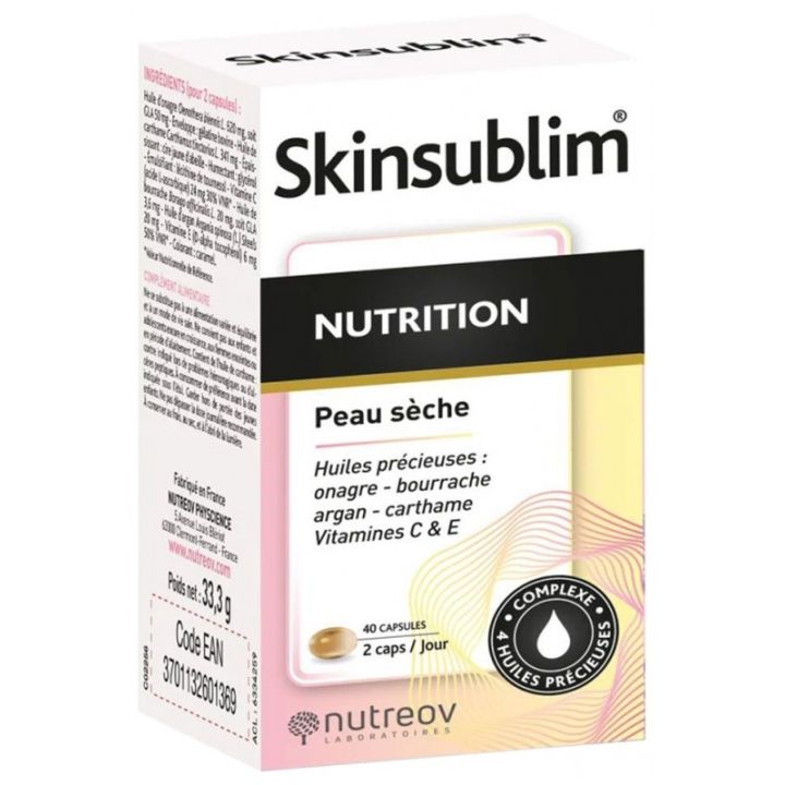 Skinsublim Nutrition peau sèche Nutreov - pot de 40 capsules