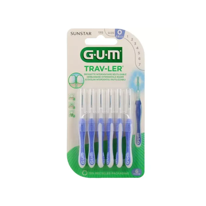 Brossette interdentaire antibactérienne Trav-ler 0.6 mm Gum - 6 brossettes