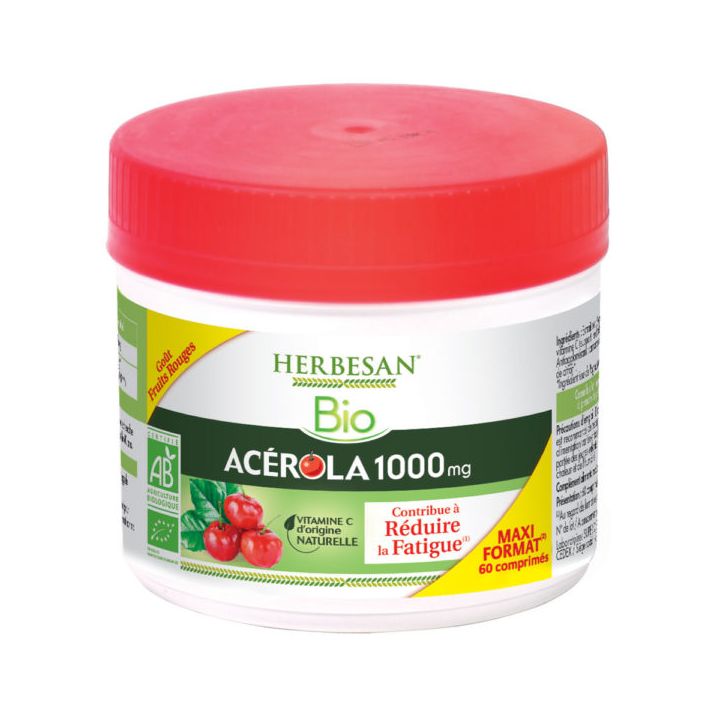 Acérola 1000mg bio Herbesan - pot de 60 comprimés