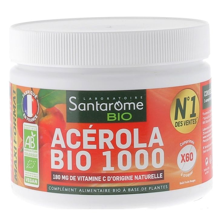 Acérola Bio 1000 Santarome - boîte de 60 comprimés à croquer