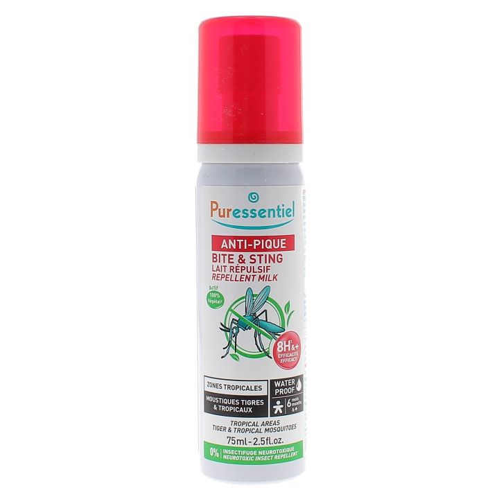 Anti-Pique Lait répulsif waterproof zones tropicales Puressentiel - spray de 75 ml