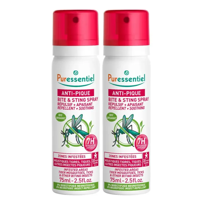 Anti-pique spray anti-moustique Puressentiel - lot de 2 sprays de 75ml