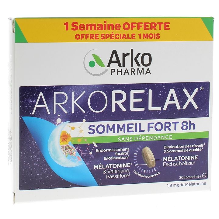 Arkorelax Sommeil Fort 8h Arkopharma - boîte de 30 comprimés (30 jours de programme)