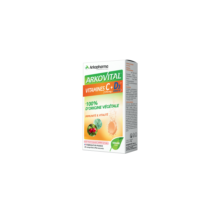 Arkovital Vitamine D3 et C Arkopharma - boîte de 20 comprimés effervescents