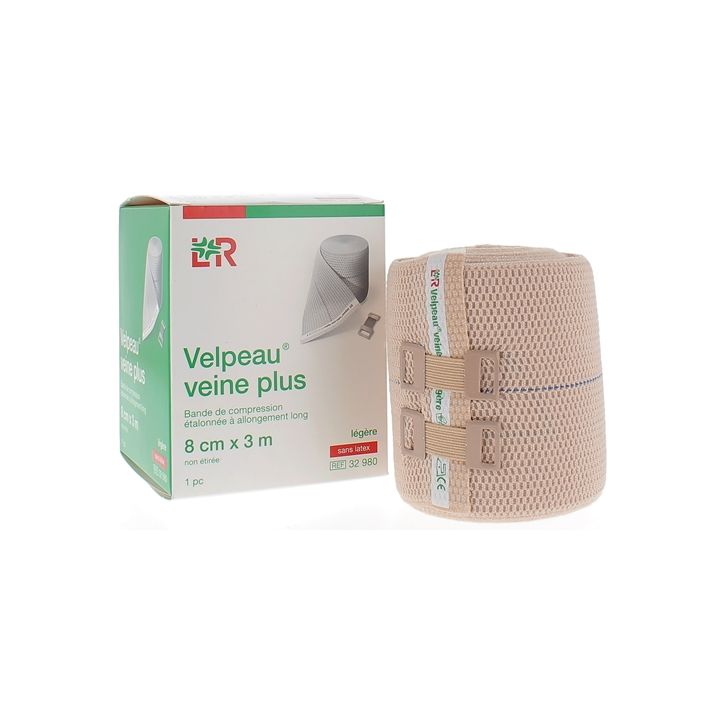 Bande de compression veine plus légère sans latex Velpeau - 1 bande de 8cmx3m