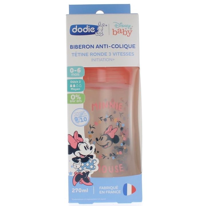 Biberon anti-colique Disney Baby Minnie tétine ronde 3 vitesses 0-6 mois Dodie - biberon de 270ml