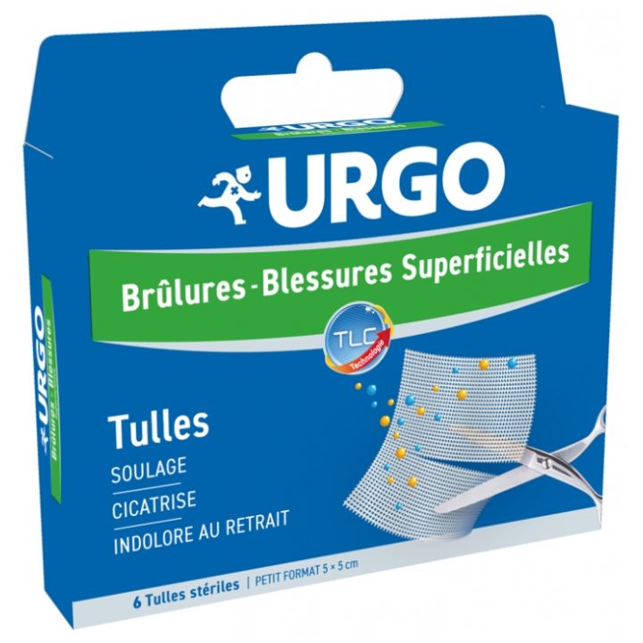 Brûlures blessures superficielles pansements Urgo - boite de 6 tulles