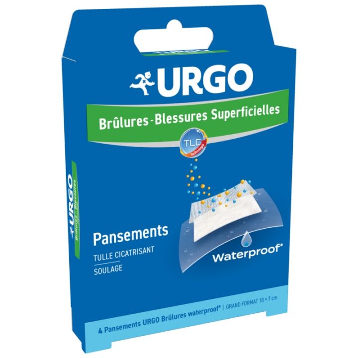 Brûlures et blessures superficielles Urgo - boîte de 4 pansements waterproof