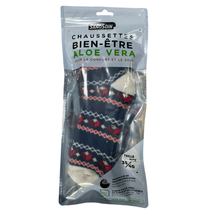 Chaussettes bien-être aloe vera bleue et rouge SanoSoin - une paire de chaussettes