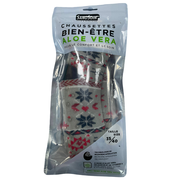 Chaussettes bien-être aloe vera grise et rouge SanoSoin - une paire de chaussettes