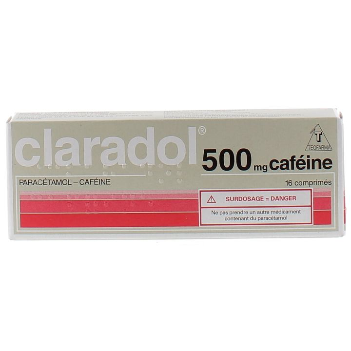 Claradol Paracétamol Caféine 500mg Teofarma - boîte 16 comprimés