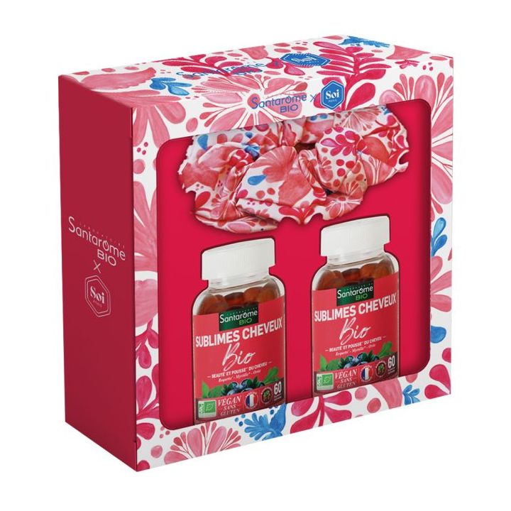 Coffret duo sublimes cheveux + chouchou Santarome - coffret de 2x60 gummies