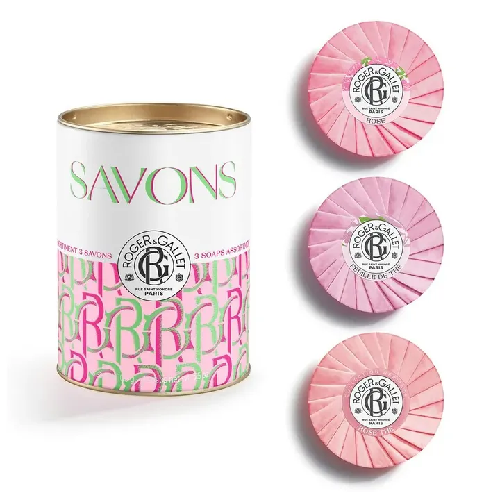 Coffret savons bienfaisants Feuille de thé, Rose, Rose thé Roger & Gallet - boite de 3 savons de 100g