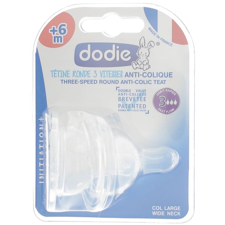 Tétines rondes 3 vitesses anti-colique +6 mois Dodie - 2 tétines