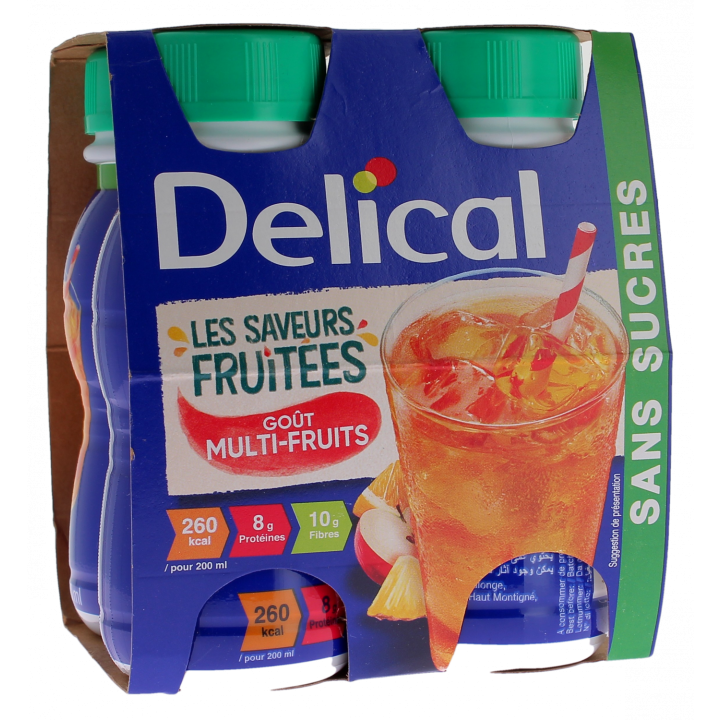 Delical Les saveurs fruitées Boisson sans sucres goût multifruits - 4 bouteilles de 200ml