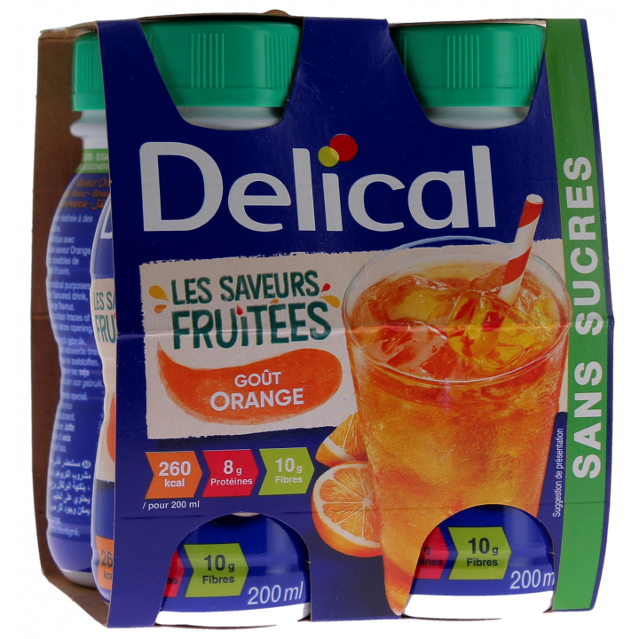 Delical Les saveurs fruitées Boisson sans sucres goût orange - 4 bouteilles de 200ml