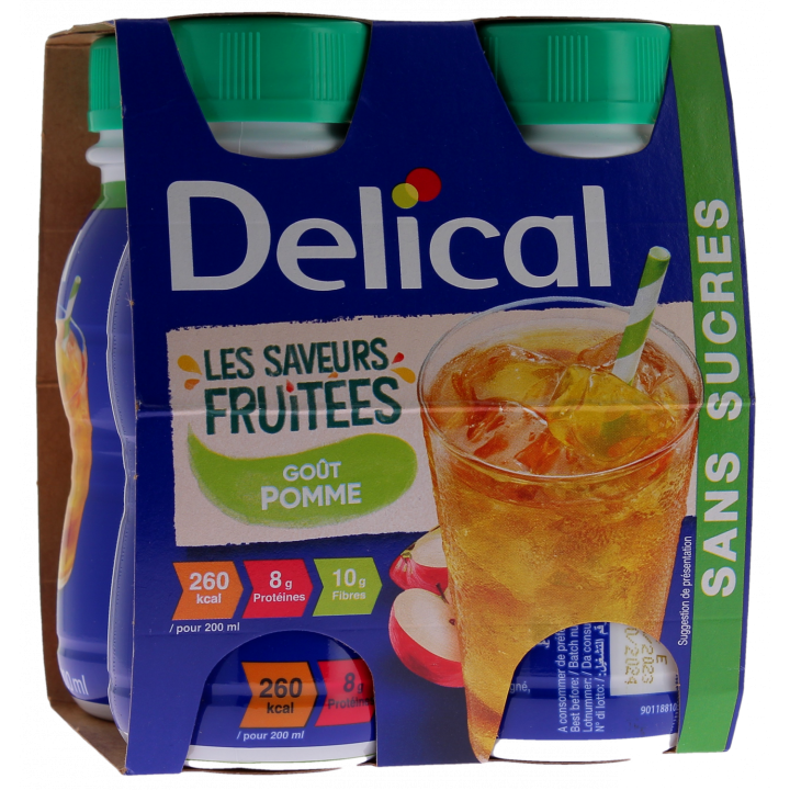 Delical Les saveurs fruitées Boisson sans sucres goût pomme - 4 bouteilles de 200ml