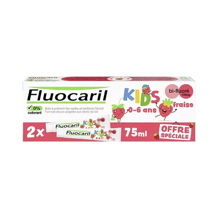 Dentifrice kids 0-6 ans arôme fraise Fluocaril - lot de 2 tubes de 75ml