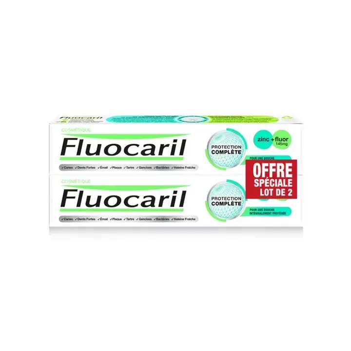 Dentifrice protection complète zinc+fluor Fluocaril - lot de 2 tubes de 75ml